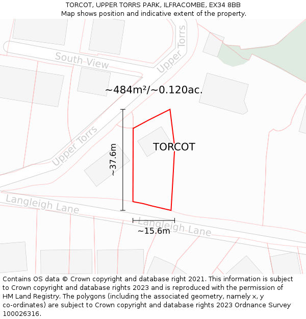 TORCOT, UPPER TORRS PARK, ILFRACOMBE, EX34 8BB: Plot and title map