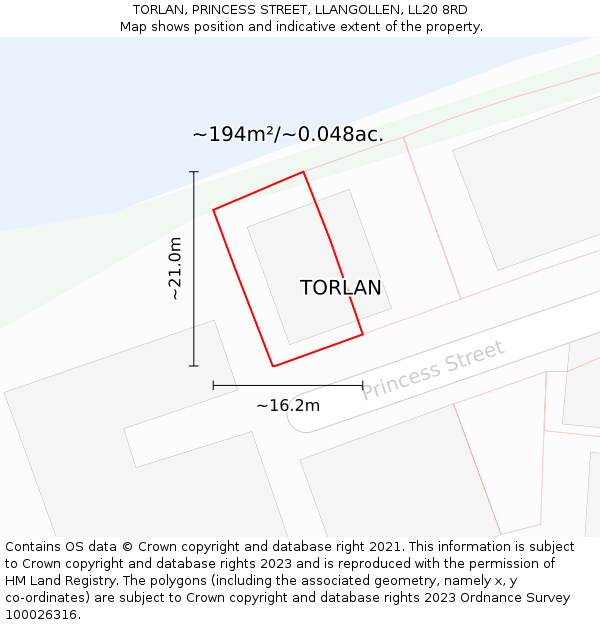 TORLAN, PRINCESS STREET, LLANGOLLEN, LL20 8RD: Plot and title map