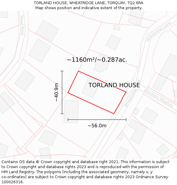 TORLAND HOUSE, WHEATRIDGE LANE, TORQUAY, TQ2 6RA: Plot and title map