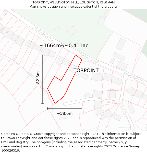 TORPOINT, WELLINGTON HILL, LOUGHTON, IG10 4AH: Plot and title map