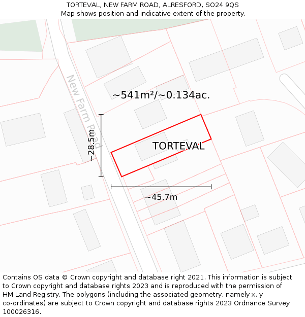 TORTEVAL, NEW FARM ROAD, ALRESFORD, SO24 9QS: Plot and title map