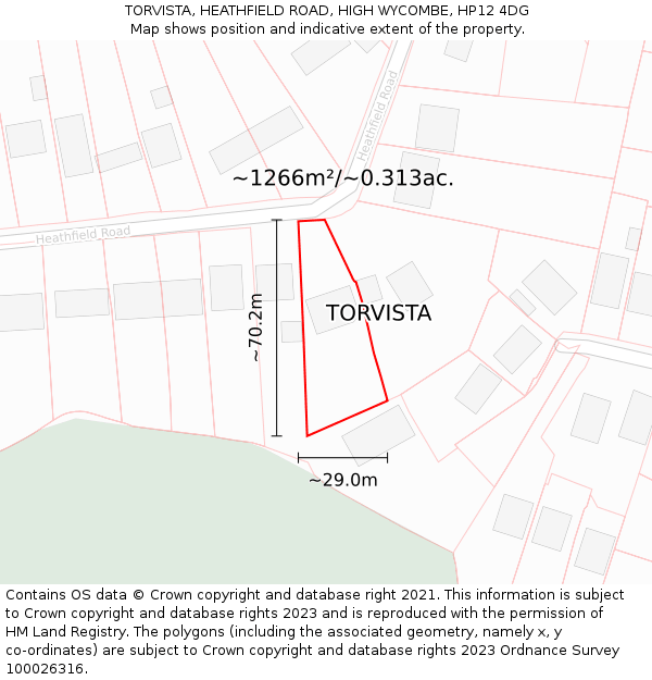 TORVISTA, HEATHFIELD ROAD, HIGH WYCOMBE, HP12 4DG: Plot and title map
