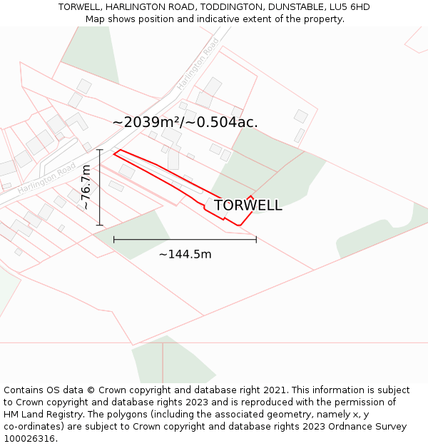 TORWELL, HARLINGTON ROAD, TODDINGTON, DUNSTABLE, LU5 6HD: Plot and title map