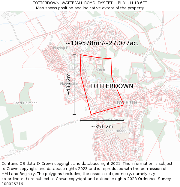 TOTTERDOWN, WATERFALL ROAD, DYSERTH, RHYL, LL18 6ET: Plot and title map