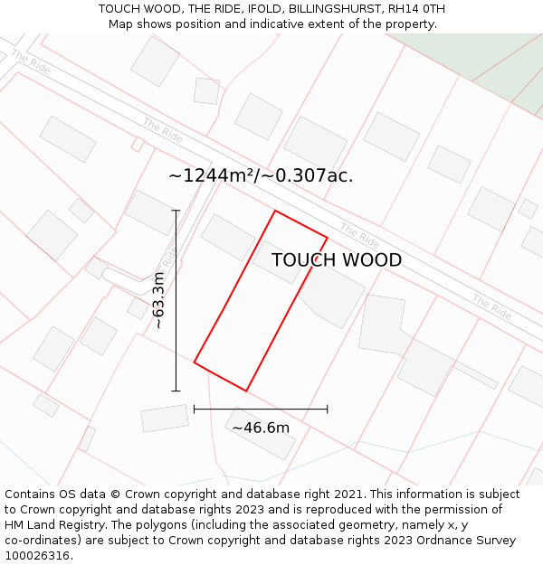 TOUCH WOOD, THE RIDE, IFOLD, BILLINGSHURST, RH14 0TH: Plot and title map