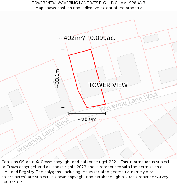 TOWER VIEW, WAVERING LANE WEST, GILLINGHAM, SP8 4NR: Plot and title map