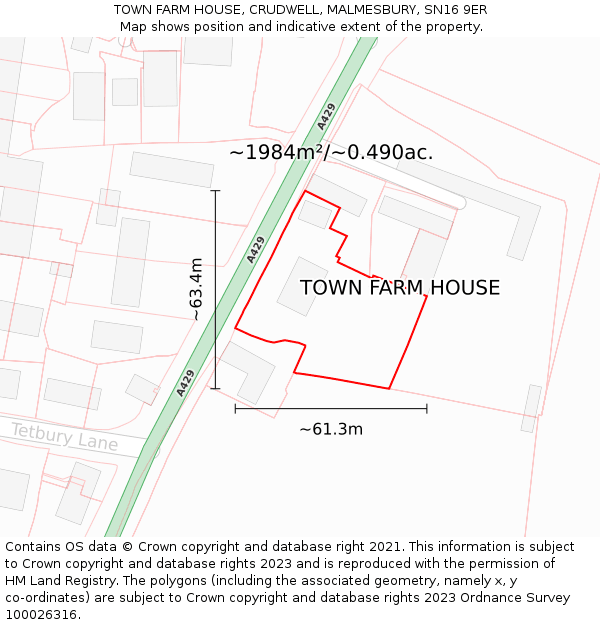 TOWN FARM HOUSE, CRUDWELL, MALMESBURY, SN16 9ER: Plot and title map