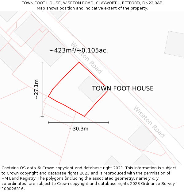 TOWN FOOT HOUSE, WISETON ROAD, CLAYWORTH, RETFORD, DN22 9AB: Plot and title map