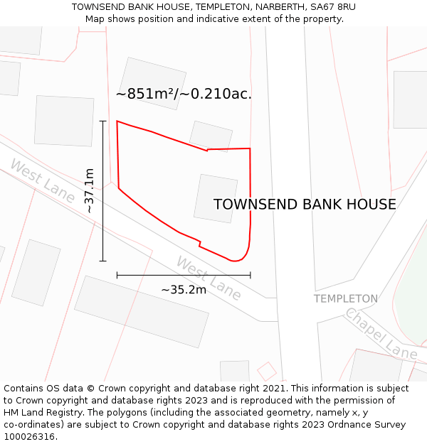 TOWNSEND BANK HOUSE, TEMPLETON, NARBERTH, SA67 8RU: Plot and title map