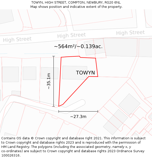 TOWYN, HIGH STREET, COMPTON, NEWBURY, RG20 6NL: Plot and title map