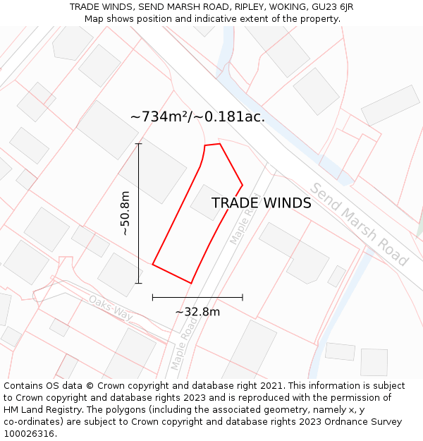 TRADE WINDS, SEND MARSH ROAD, RIPLEY, WOKING, GU23 6JR: Plot and title map