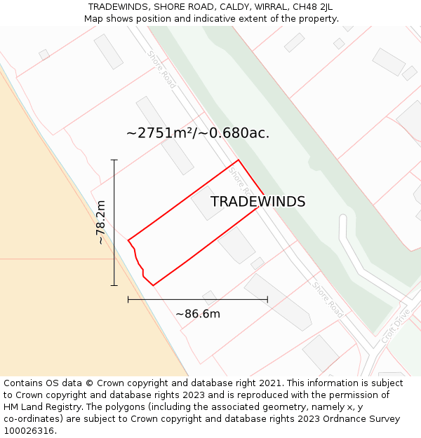 TRADEWINDS, SHORE ROAD, CALDY, WIRRAL, CH48 2JL: Plot and title map