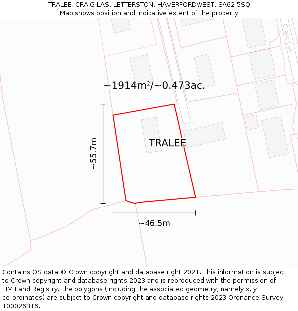 TRALEE, CRAIG LAS, LETTERSTON, HAVERFORDWEST, SA62 5SQ: Plot and title map