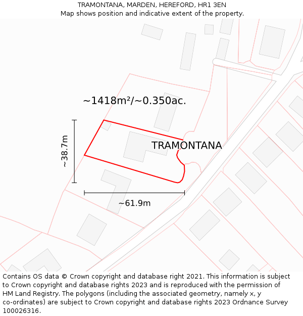TRAMONTANA, MARDEN, HEREFORD, HR1 3EN: Plot and title map