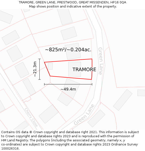 TRAMORE, GREEN LANE, PRESTWOOD, GREAT MISSENDEN, HP16 0QA: Plot and title map