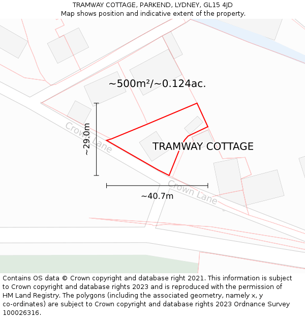 TRAMWAY COTTAGE, PARKEND, LYDNEY, GL15 4JD: Plot and title map