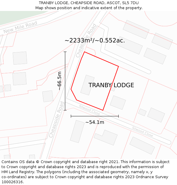 TRANBY LODGE, CHEAPSIDE ROAD, ASCOT, SL5 7DU: Plot and title map