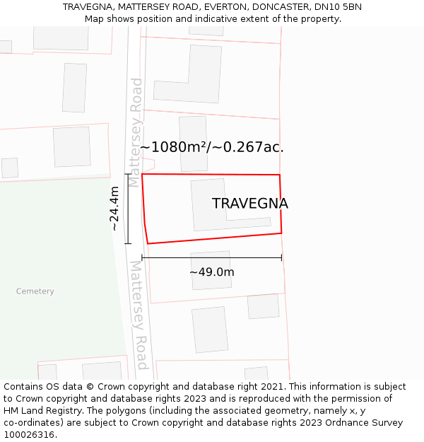 TRAVEGNA, MATTERSEY ROAD, EVERTON, DONCASTER, DN10 5BN: Plot and title map