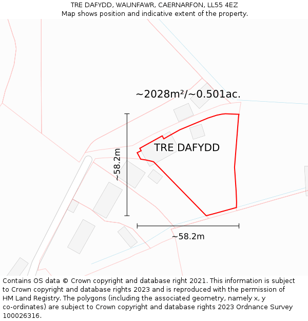 TRE DAFYDD, WAUNFAWR, CAERNARFON, LL55 4EZ: Plot and title map