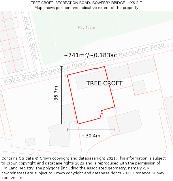 TREE CROFT, RECREATION ROAD, SOWERBY BRIDGE, HX6 2LT: Plot and title map