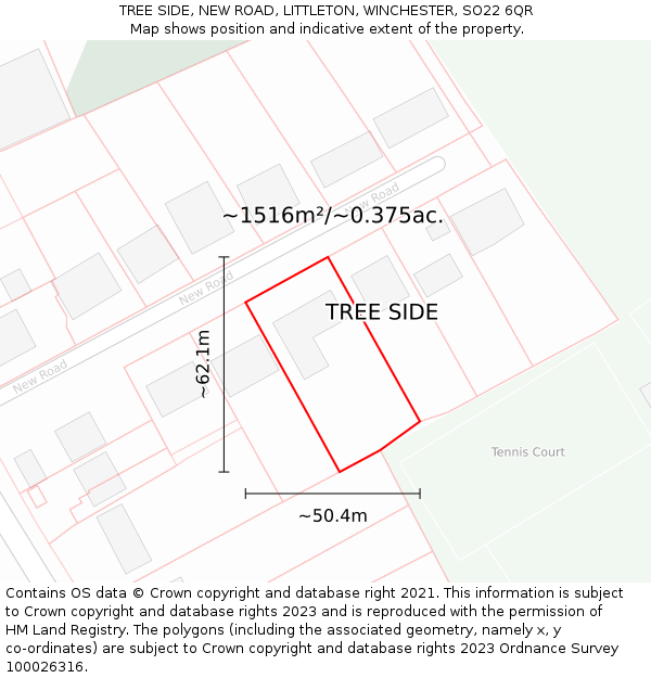 TREE SIDE, NEW ROAD, LITTLETON, WINCHESTER, SO22 6QR: Plot and title map