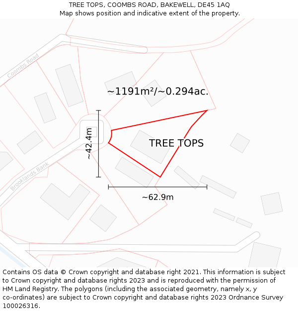 TREE TOPS, COOMBS ROAD, BAKEWELL, DE45 1AQ: Plot and title map