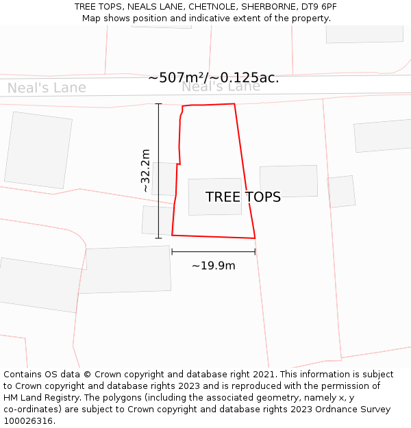 TREE TOPS, NEALS LANE, CHETNOLE, SHERBORNE, DT9 6PF: Plot and title map