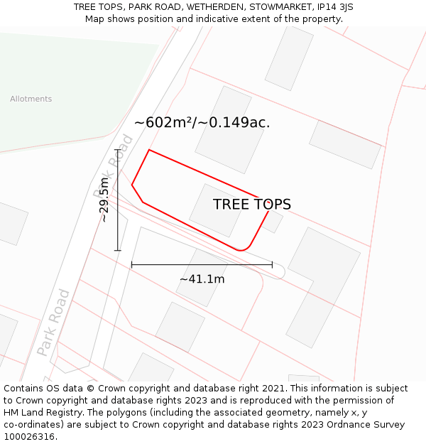 TREE TOPS, PARK ROAD, WETHERDEN, STOWMARKET, IP14 3JS: Plot and title map