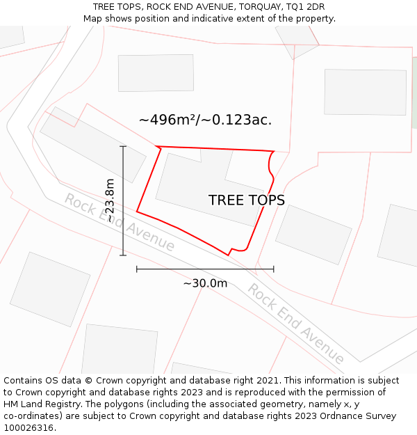 TREE TOPS, ROCK END AVENUE, TORQUAY, TQ1 2DR: Plot and title map