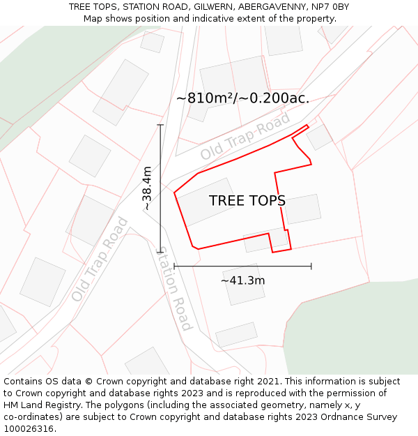 TREE TOPS, STATION ROAD, GILWERN, ABERGAVENNY, NP7 0BY: Plot and title map