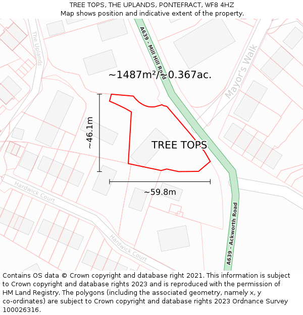 TREE TOPS, THE UPLANDS, PONTEFRACT, WF8 4HZ: Plot and title map