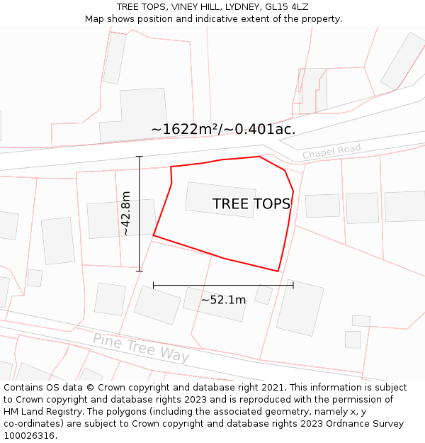 TREE TOPS, VINEY HILL, LYDNEY, GL15 4LZ: Plot and title map