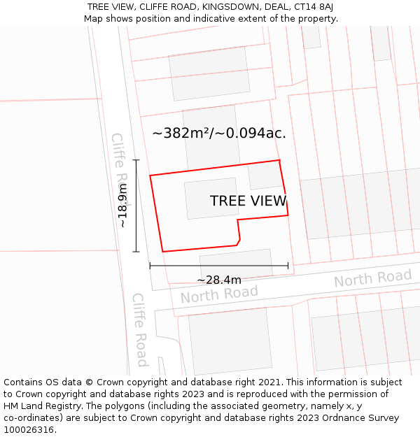 TREE VIEW, CLIFFE ROAD, KINGSDOWN, DEAL, CT14 8AJ: Plot and title map