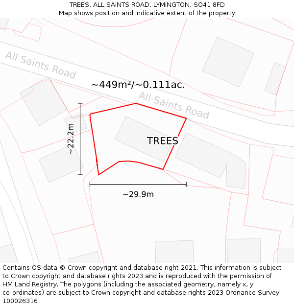 TREES, ALL SAINTS ROAD, LYMINGTON, SO41 8FD: Plot and title map