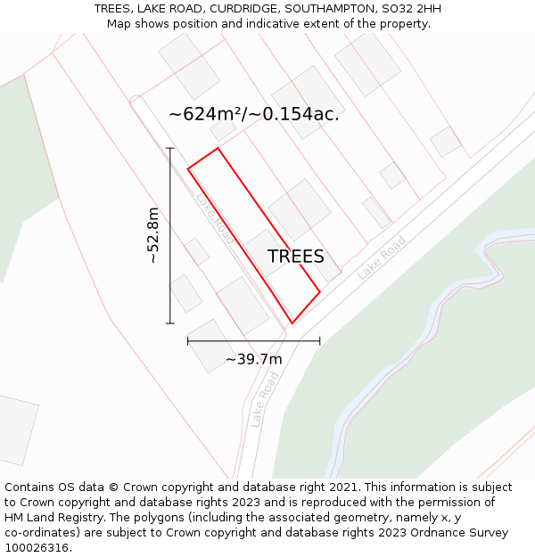 TREES, LAKE ROAD, CURDRIDGE, SOUTHAMPTON, SO32 2HH: Plot and title map