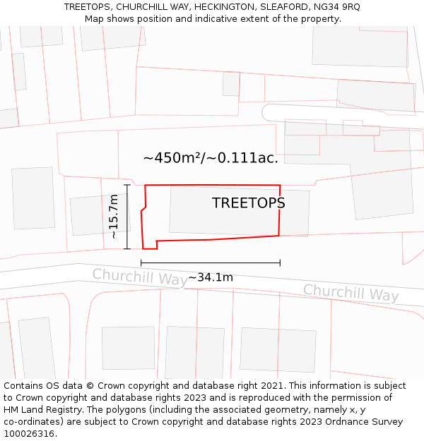 TREETOPS, CHURCHILL WAY, HECKINGTON, SLEAFORD, NG34 9RQ: Plot and title map