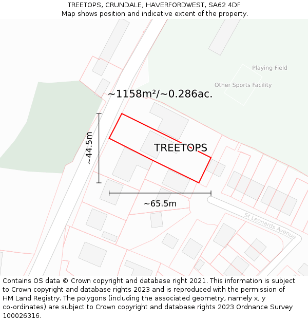 TREETOPS, CRUNDALE, HAVERFORDWEST, SA62 4DF: Plot and title map