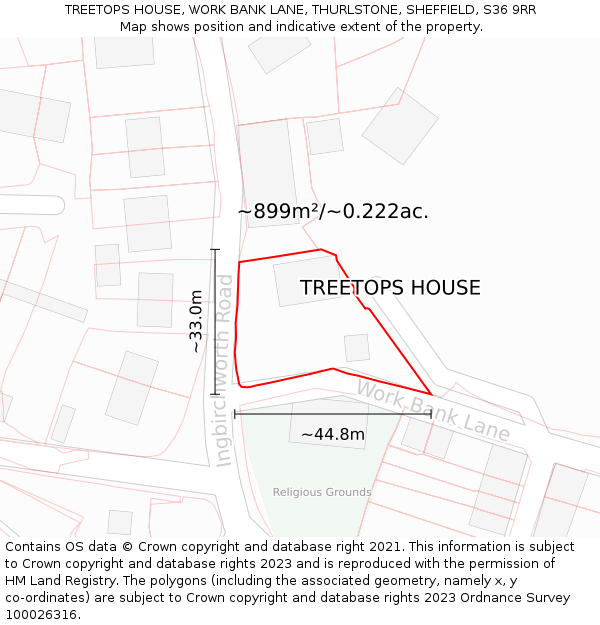 TREETOPS HOUSE, WORK BANK LANE, THURLSTONE, SHEFFIELD, S36 9RR: Plot and title map