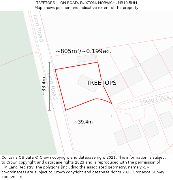 TREETOPS, LION ROAD, BUXTON, NORWICH, NR10 5HH: Plot and title map