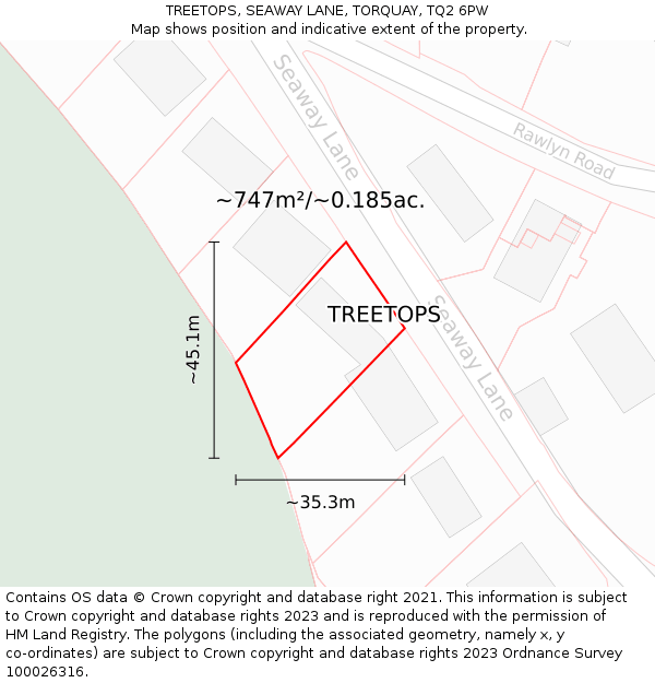 TREETOPS, SEAWAY LANE, TORQUAY, TQ2 6PW: Plot and title map