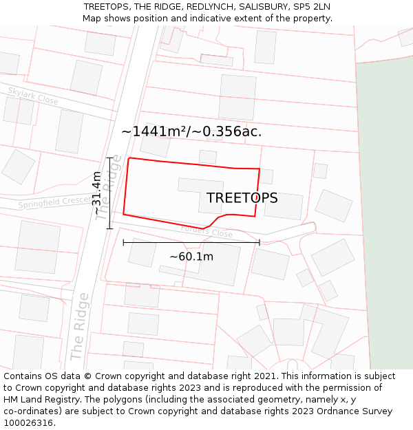 TREETOPS, THE RIDGE, REDLYNCH, SALISBURY, SP5 2LN: Plot and title map