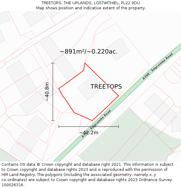 TREETOPS, THE UPLANDS, LOSTWITHIEL, PL22 0DU: Plot and title map