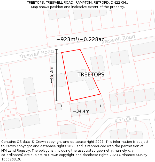 TREETOPS, TRESWELL ROAD, RAMPTON, RETFORD, DN22 0HU: Plot and title map