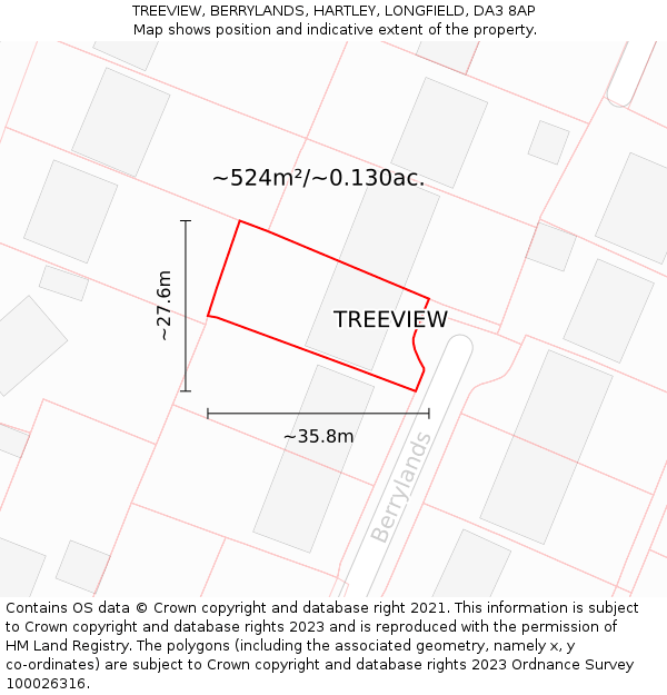 TREEVIEW, BERRYLANDS, HARTLEY, LONGFIELD, DA3 8AP: Plot and title map