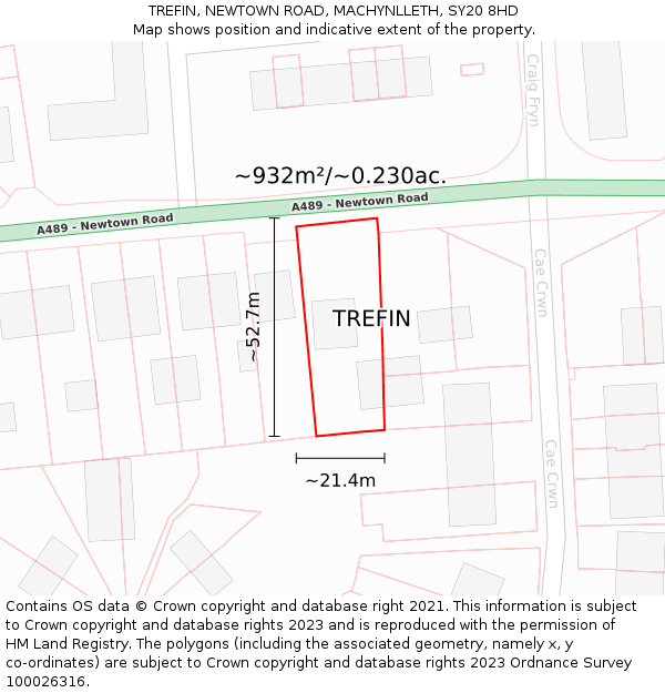 TREFIN, NEWTOWN ROAD, MACHYNLLETH, SY20 8HD: Plot and title map