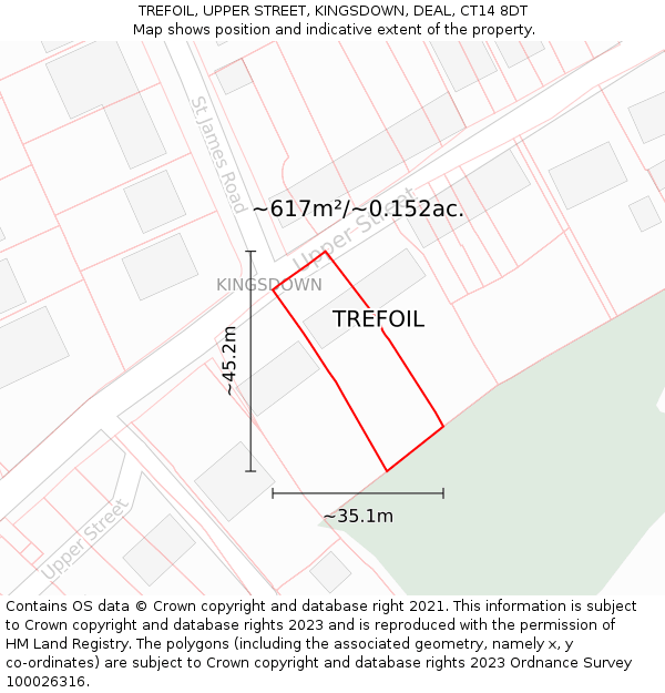 TREFOIL, UPPER STREET, KINGSDOWN, DEAL, CT14 8DT: Plot and title map