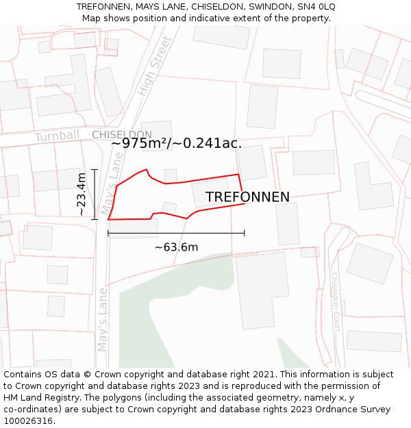 TREFONNEN, MAYS LANE, CHISELDON, SWINDON, SN4 0LQ: Plot and title map
