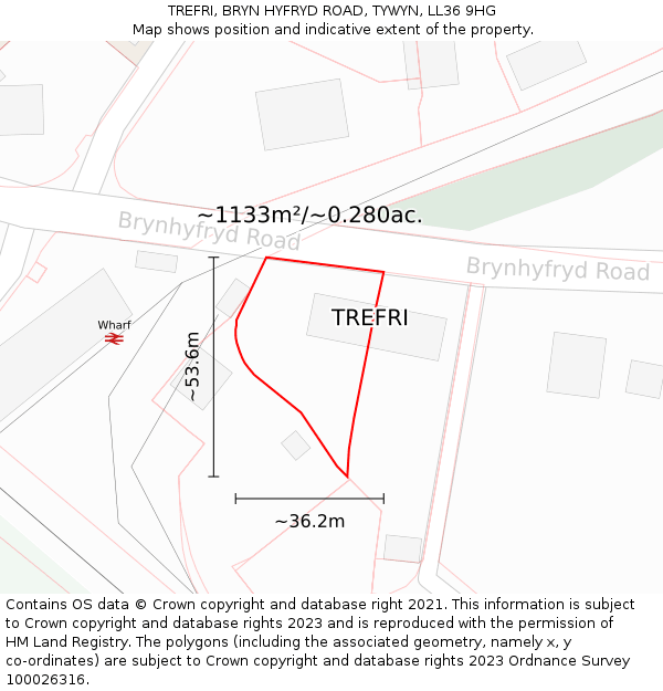 TREFRI, BRYN HYFRYD ROAD, TYWYN, LL36 9HG: Plot and title map