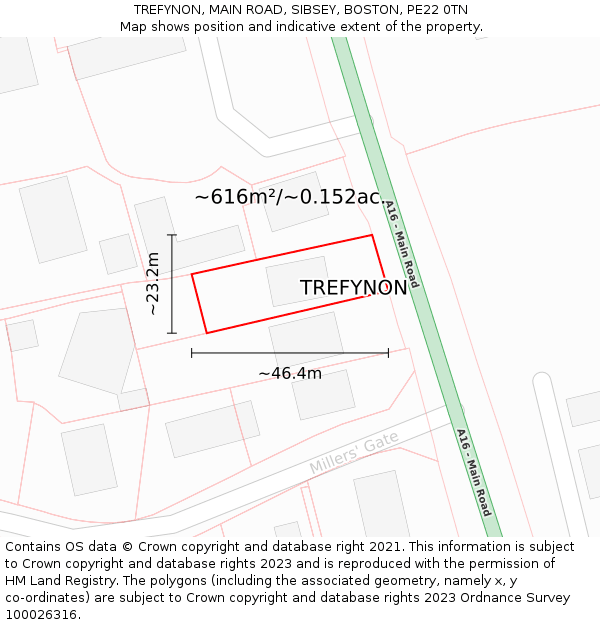 TREFYNON, MAIN ROAD, SIBSEY, BOSTON, PE22 0TN: Plot and title map