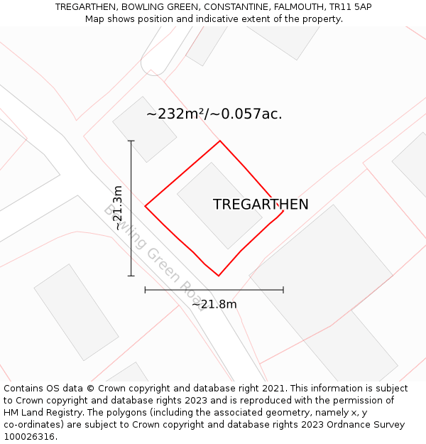 TREGARTHEN, BOWLING GREEN, CONSTANTINE, FALMOUTH, TR11 5AP: Plot and title map